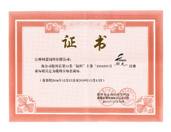 帥大——市知名商標(biāo)（榮譽(yù)證書(shū)）