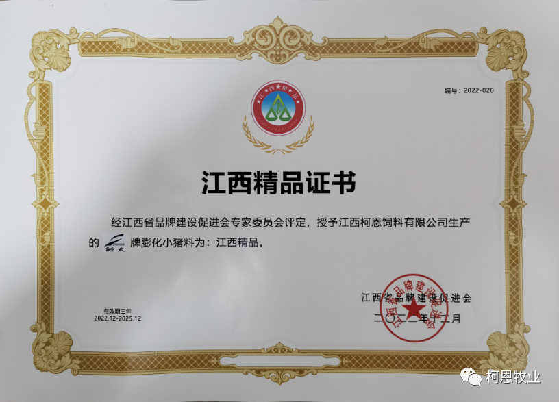 江西精品證書(shū)-帥大牌膨化小豬料