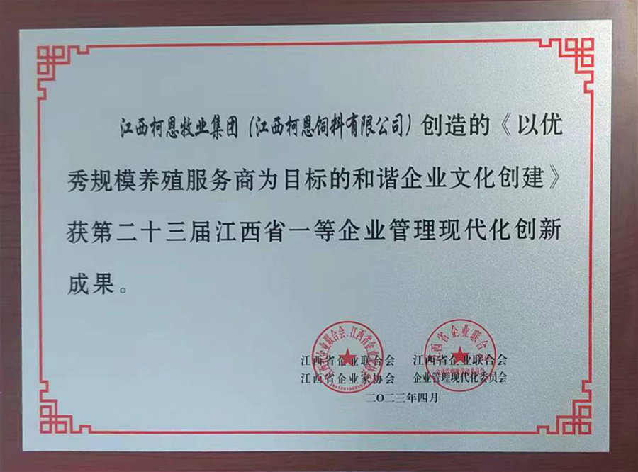 第23屆江西省企業(yè)管理現(xiàn)代化創(chuàng)新成果1等獎（牌匾）