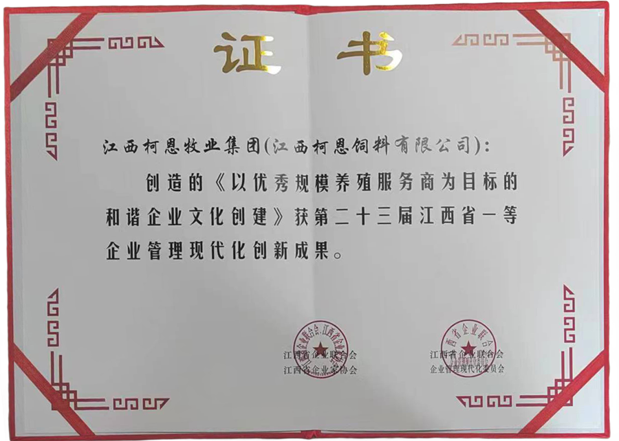 第23屆江西省企業(yè)管理現(xiàn)代化創(chuàng)新成果1等獎（證書）