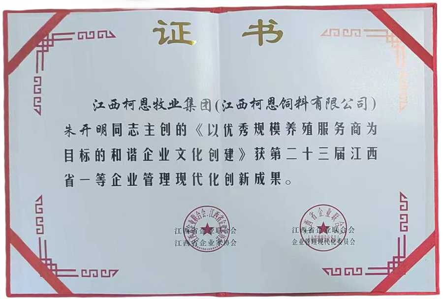 第23屆江西省企業(yè)管理現(xiàn)代化創(chuàng)新成果1等獎（主創(chuàng)）